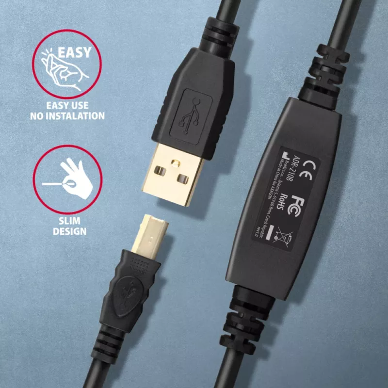 Axagon ADR-210B USB 2.0 A-M -> B-M aktiivne ühendus-/repiterkaabel 10 m