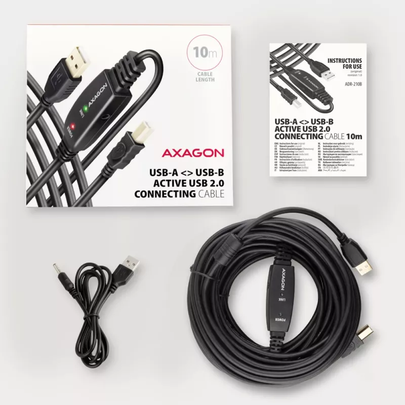 Axagon ADR-210B USB 2.0 A-M -> B-M aktiivne ühendus-/repiterkaabel 10 m