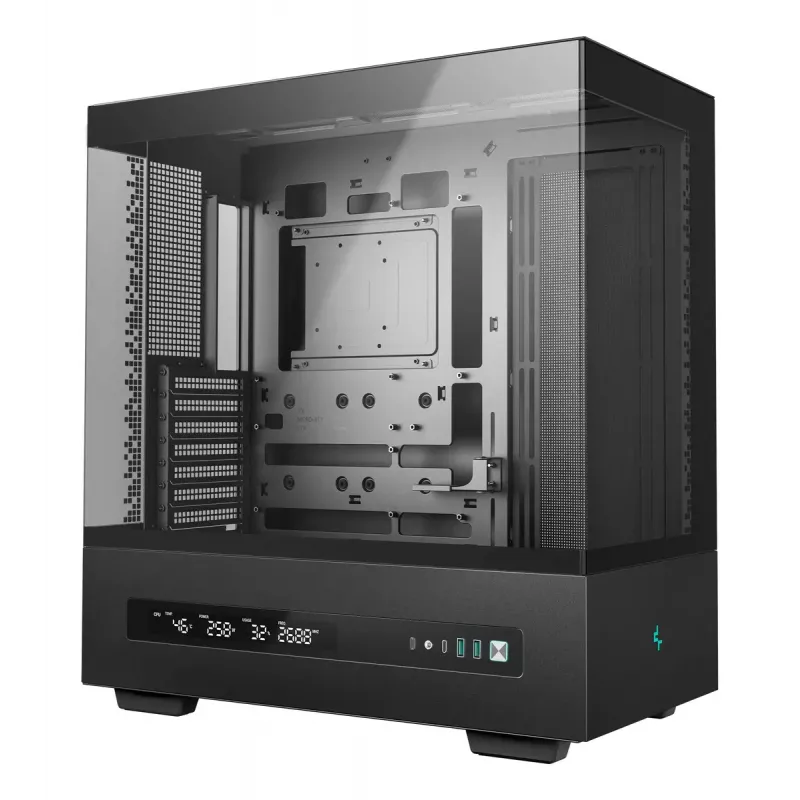Arvutikorpus DeepCool CH690 DIGITAL Torn Must — ATX/Mikro-ATX/Mini-ITX, LCD-ekraan, 3x2,5-tolline + 1x3,5-tolline pesa, kuni 450 mm GPU, 182 mm protsessori jahuti