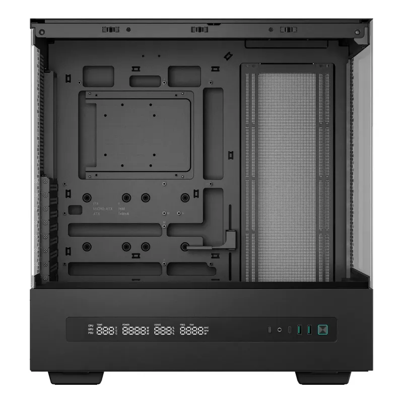 Arvutikorpus DeepCool CH690 DIGITAL Torn Must — ATX/Mikro-ATX/Mini-ITX, LCD-ekraan, 3x2,5-tolline + 1x3,5-tolline pesa, kuni 450 mm GPU, 182 mm protsessori jahuti