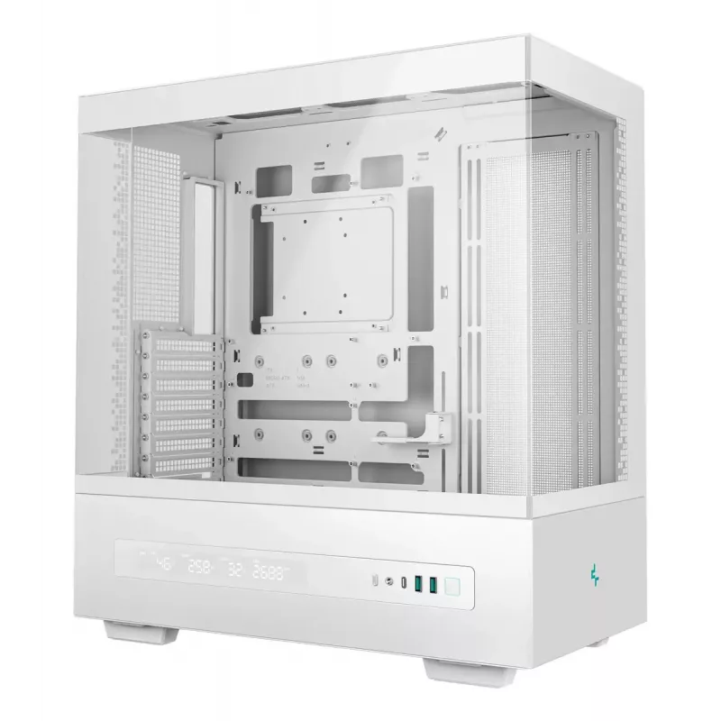 Arvuti korpus DeepCool CH690 Tower White — ATX/microATX tugi, LCD-ekraan, 3x2,5-tolline pesa, 1x3,5-tolline, GPU kuni 450 mm, CPU jahuti kõrgus 182 mm