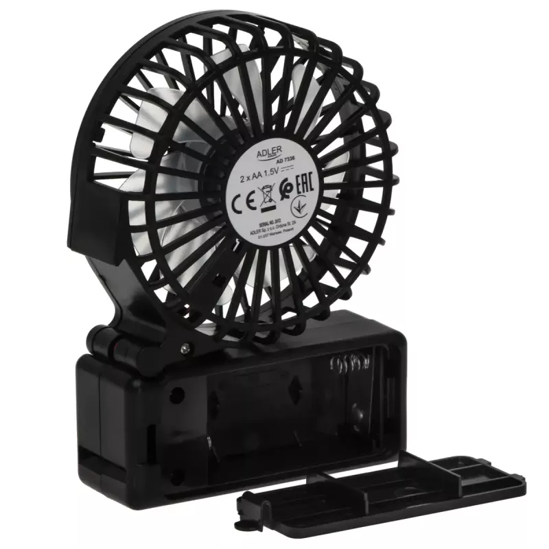Lauaventilaator Adler AD 7336 — kokkupandav miniventilaator, 6,5 cm läbimõõt, 1 kiirus, must