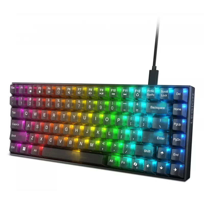 Mehaaniline mängurklaviatuur Lenovo Legion K510 Mini Pro 75% USA inglise, 84 klahvi, RGB, USB, 1,8 m kaabel, must/läbipaistev