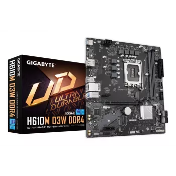 GIGABYTE H610M D3W DDR4 emaplaat – toetab 14. põlvkonna Intel Core protsessoreid, 5+1+1 faasi VRM, kuni 3200 MHz DDR4, 1xPCIe 3.0 M.2, 1GbE LAN, USB 3.2 Gen 1