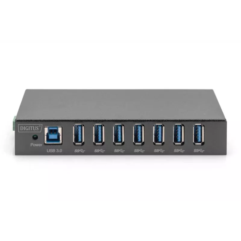 DIGITUS USB 3.0 HUB - 7 porti - tööstuslik metall, toiteplokk, 15 kV ESD, laua-, seina- ja DIN-liistu paigaldus