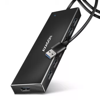 Axagon HUE-F7A 7x USB 3.2 Gen 1 ALU FLAT jaotur mikrotoitega IN 1m USB-A USB 3.2 Gen 1 (3.1 Gen 1) Type-A 5000 Mbit/s must