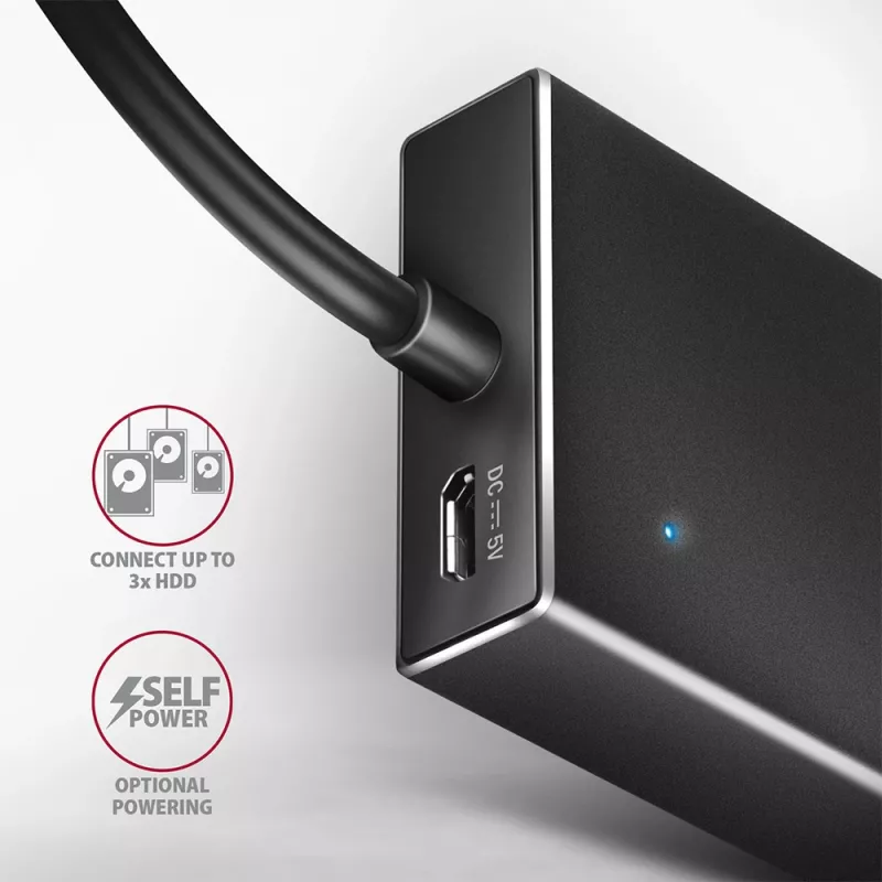 Axagon HUE-F7A 7x USB 3.2 Gen 1 ALU FLAT jaotur mikrotoitega IN 1m USB-A USB 3.2 Gen 1 (3.1 Gen 1) Type-A 5000 Mbit/s must