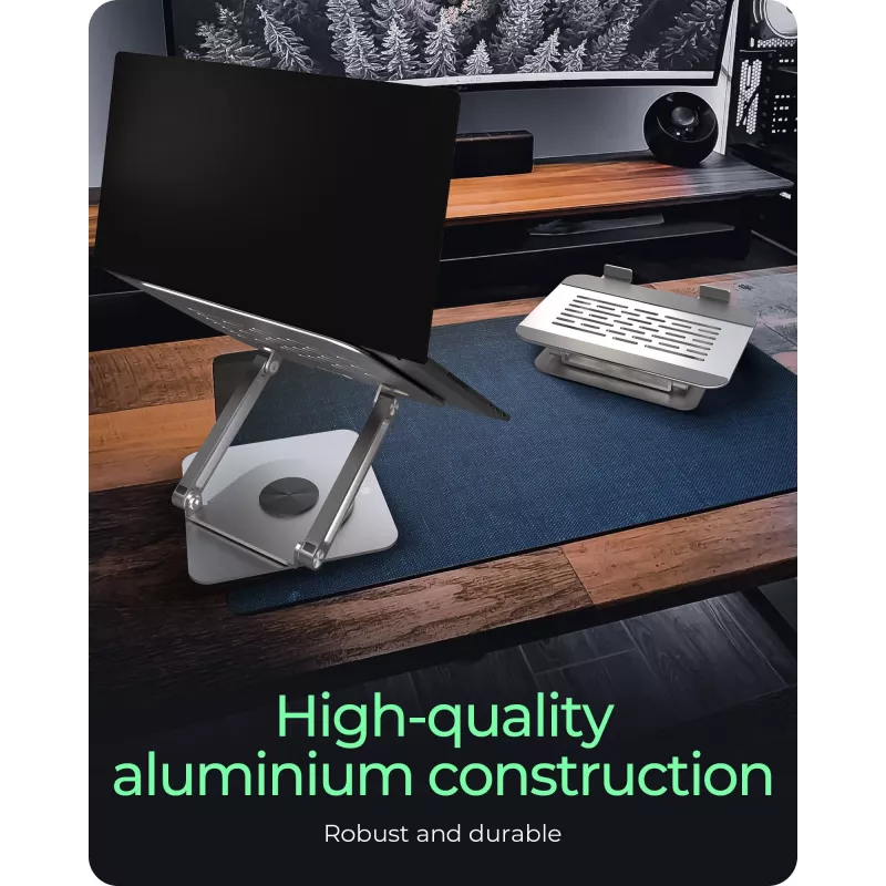 Sülearvuti alus RAIDSONIC IB-NH300-R, alumiinium, hõbedane, sobib kuni 17-tollisele (43,2 cm), 360° pööramine, 280×230×550 mm