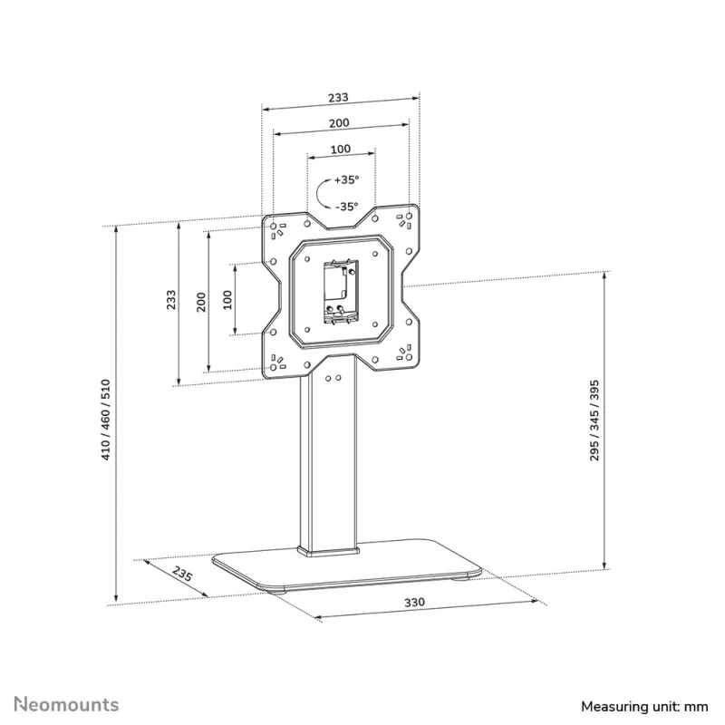 Neomounts DS45-430BL12 TV-alus 23-43 tolli - pööratav, 109,2 cm (43 tolli), 100 x 100 mm, 200 x 200 mm, -35 - 35°, teras, must
