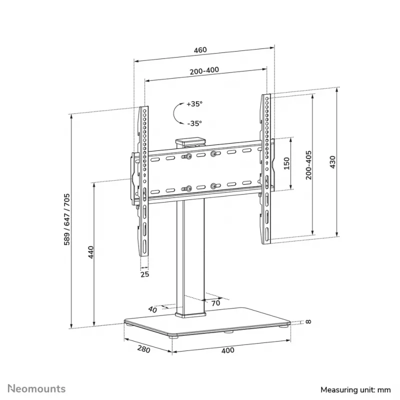 Neomounts DS45-430BL14 TV-alus 32-55 tolli - pööratav, 139,7 cm (55 tolli), 100 x 100 mm, 400 x 400 mm, -35 - 35°, teras, must