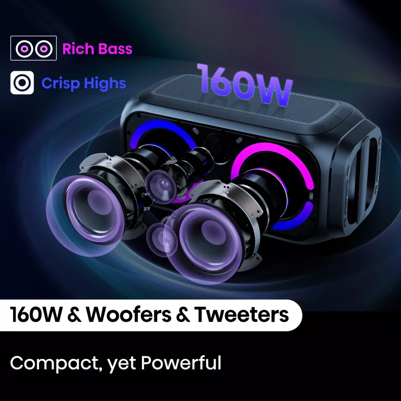 Kaasaskantav peokõlar HISENSE Party Rocker 160 — 160 W RMS, 2.0 kanalit, IPX4, must, 6,3 kg