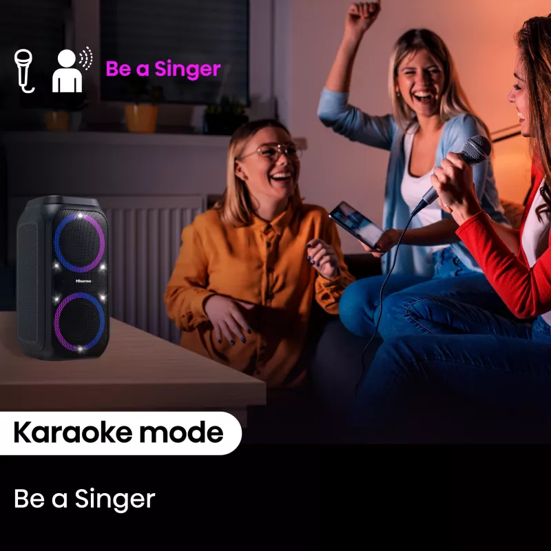 Kaasaskantav peokõlar HISENSE Party Rocker 160 — 160 W RMS, 2.0 kanalit, IPX4, must, 6,3 kg