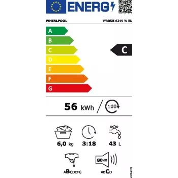 Pesumasin Whirlpool WRBSB 6249 W EU — eestlaetav, 6 kg, 1151 p/min, energiaklass C, valge