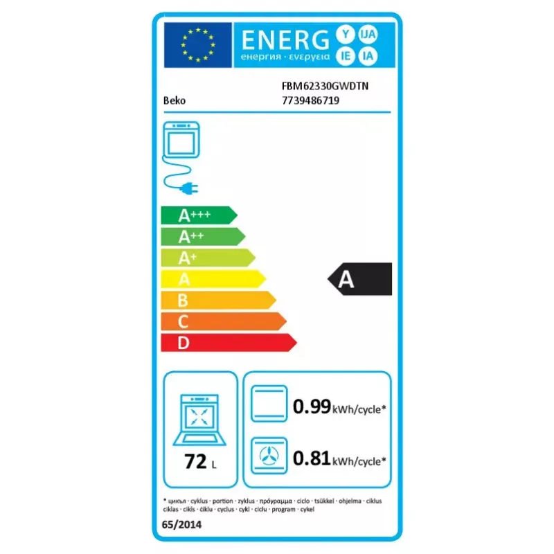 Vabaltseisev pliit Beko FBM62330GWDTN elektri-gaas must valge 72L A