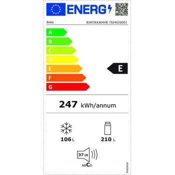 Külmik BEKO B1RCNA364XB — 316 L kogumaht, külmik 210 L, sügavkülmik 106 L, No Frost, parempoolne hing
