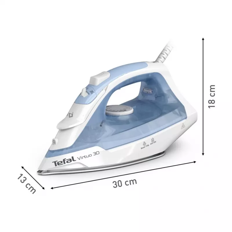 Tefal Virtuo 30 FV2C41E0 triikraud Kuiv- ja aurutriikraud Keraamiline tallatüüp 2000 W Sinine, Valge