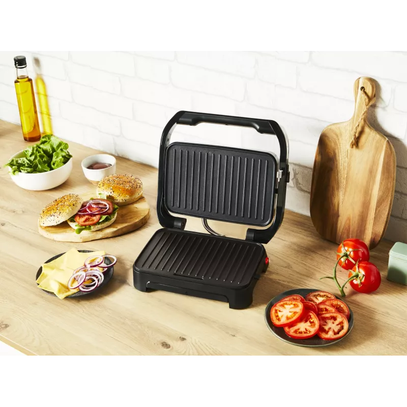 Kontaktgrill Tefal Inicio Compact GC270D10 — ristkülikukujuline 1000W, restipealne, must/roostevaba teras