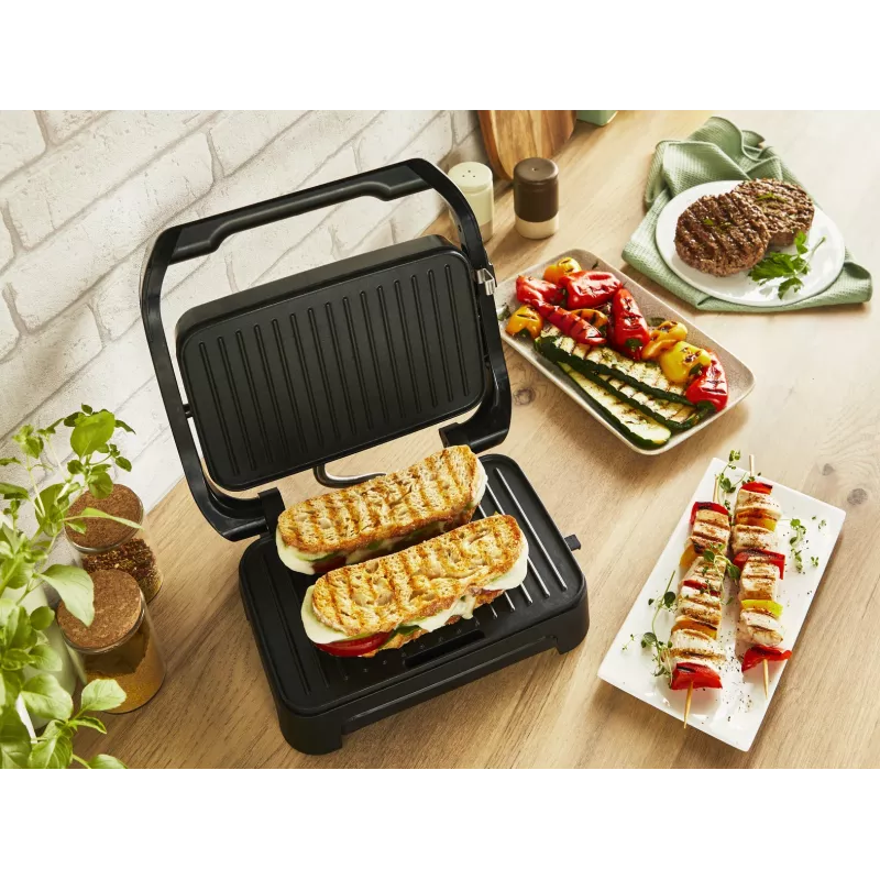 Kontaktgrill Tefal Inicio Compact GC270D10 — ristkülikukujuline 1000W, restipealne, must/roostevaba teras