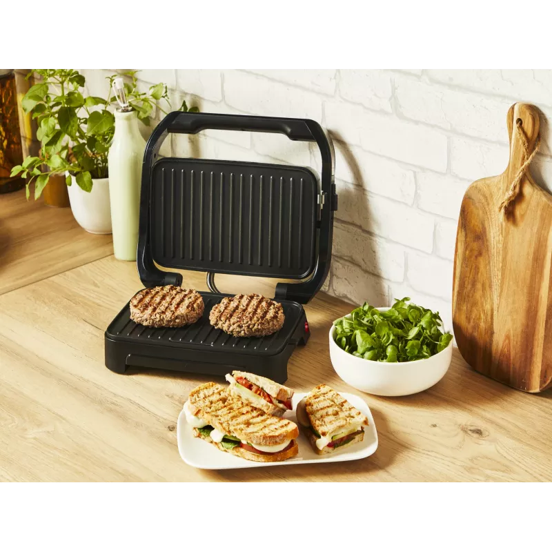 Kontaktgrill Tefal Inicio Compact GC270D10 — ristkülikukujuline 1000W, restipealne, must/roostevaba teras