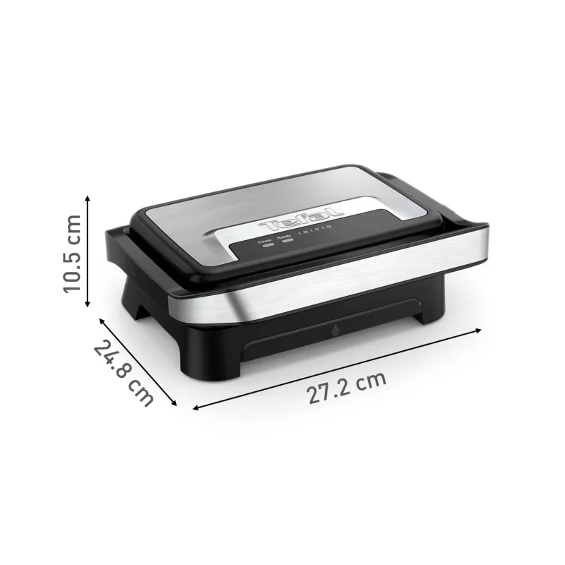 Kontaktgrill Tefal Inicio Compact GC270D10 — ristkülikukujuline 1000W, restipealne, must/roostevaba teras