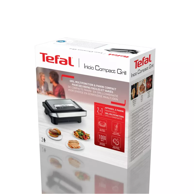 Kontaktgrill Tefal Inicio Compact GC270D10 — ristkülikukujuline 1000W, restipealne, must/roostevaba teras