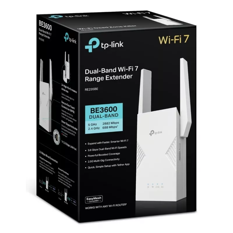 Võrgusaate- ja vastuvõtuseade TP‑LINK BE3600 2882 Mbit/s, kaheriba 2,4/5 GHz, 1× RJ‑45, valge