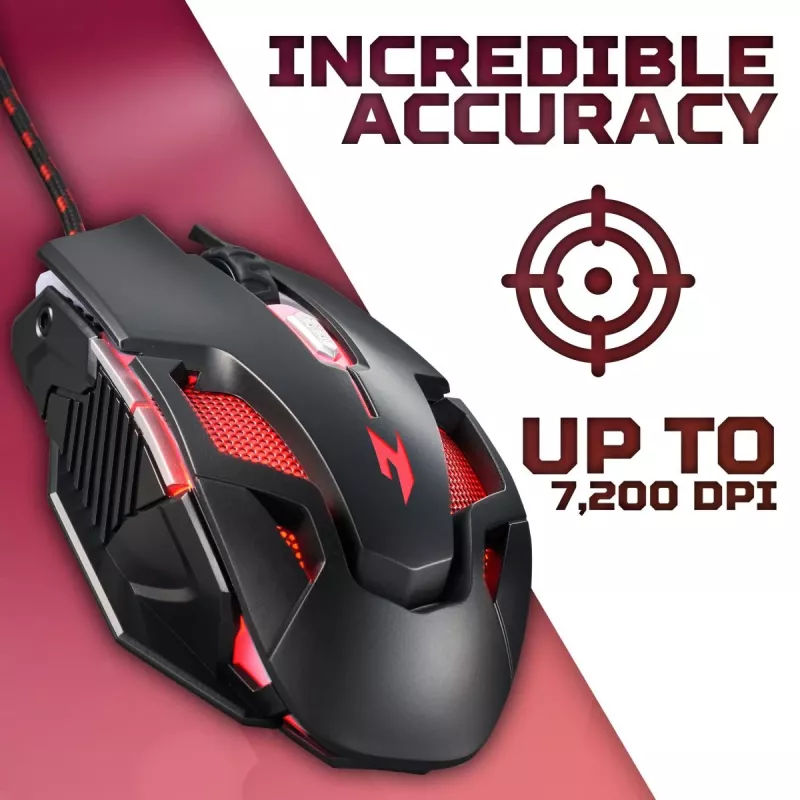 Mängurihiir Acer Nitro NMW200 — kahekäeline, optiline 7200 DPI, 7 nuppu, USB Type-A, must