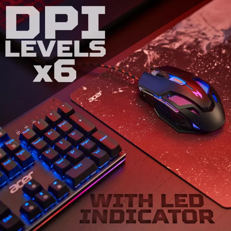 Mängurihiir Acer Nitro NMW200 — kahekäeline, optiline 7200 DPI, 7 nuppu, USB Type-A, must