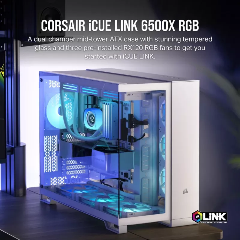 CORSAIR arvutikorpus - Icue Link 6500x RGB keskmise torniga kahekambriline valge