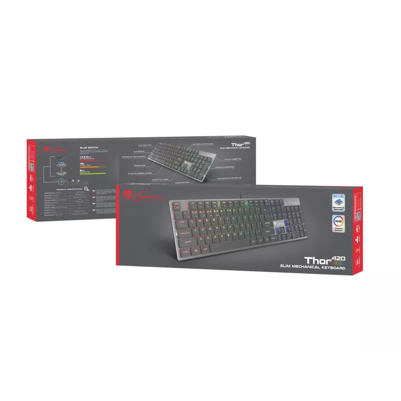 GENESIS Thor 420 RGB klaviatuur Gaming USB QWERTY US International Hõbedane