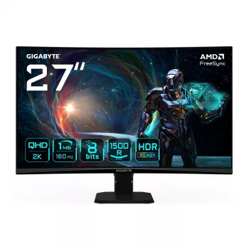 GIGABYTE GS27QCA 27-tolline QHD kumer mängurimonitor - 2560 x 1440, 180 Hz, 1 ms, 250 cd/m², FreeSync, HDR-valmidus, HDMI 2.0, DisplayPort 1.4