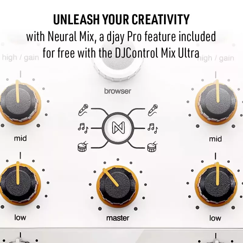 DJ-kontroller Hercules DJControl Mix Ultra – valge, mobiilne Bluetooth-kontroller