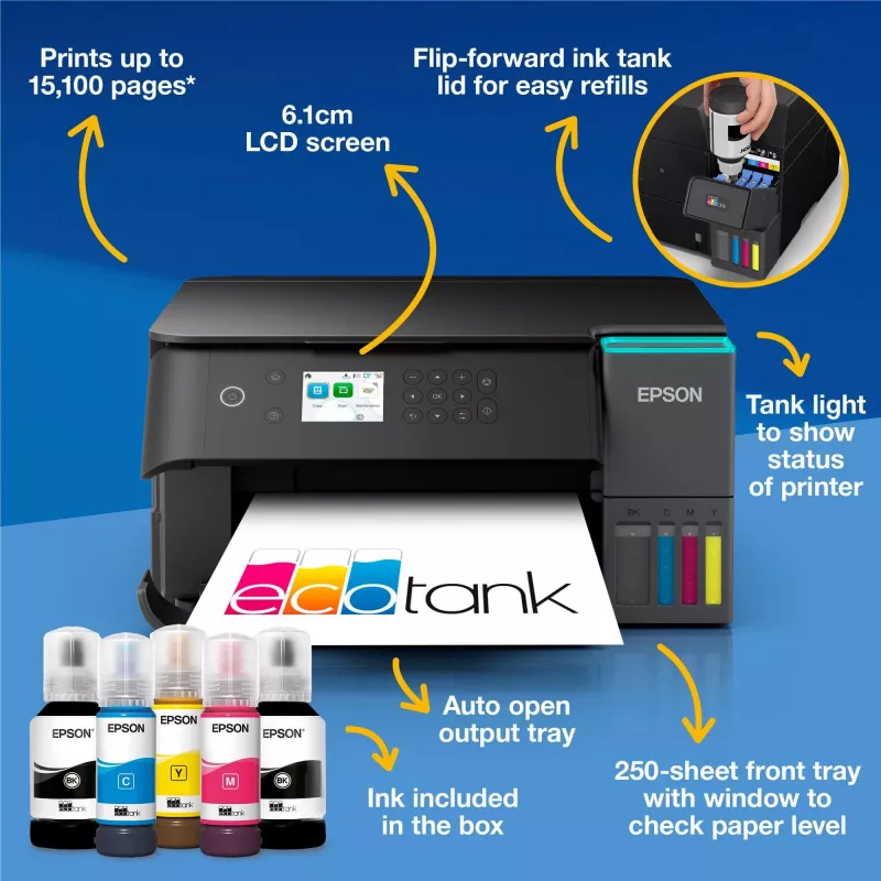 Multifunktsionaalne tindiprinter Epson EcoTank L6360 — värviline, A4, 4800x1200 DPI, 35 ppm, Wi‑Fi, dupleks
