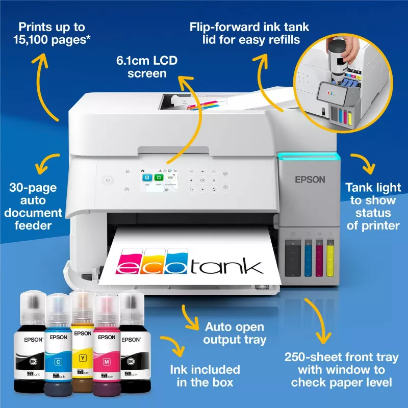 Multifunktsionaalne tindiprinter Epson EcoTank L6376 — Värviline, A4, 4800 x 1200 DPI, 35 ppm, Wi‑Fi, Ethernet, Dupleks