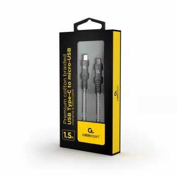 GEMBIRD Premium puuvillast punutud USB Type-C–micro-USB laadimis- ja andmesidekaabel, 1.5 m - hall