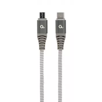 GEMBIRD Premium puuvillast punutud USB Type-C–micro-USB laadimis- ja andmesidekaabel, 1.5 m - hall