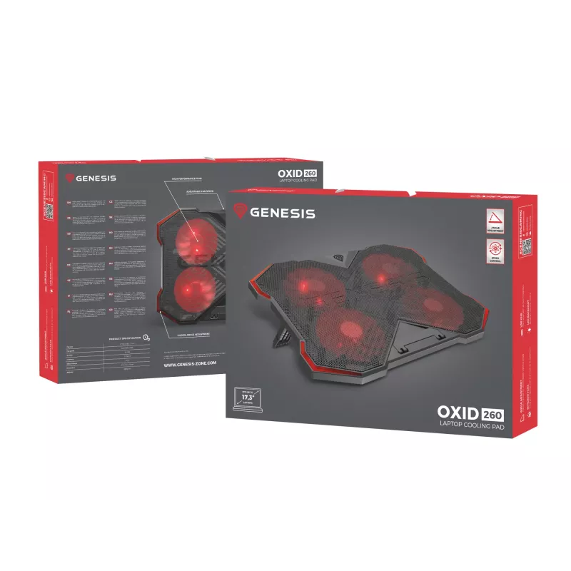 GENESIS Oxid 260 sülearvuti jahutusalus 43,9 cm (17,3 tolli) 1010 p/min must, punane