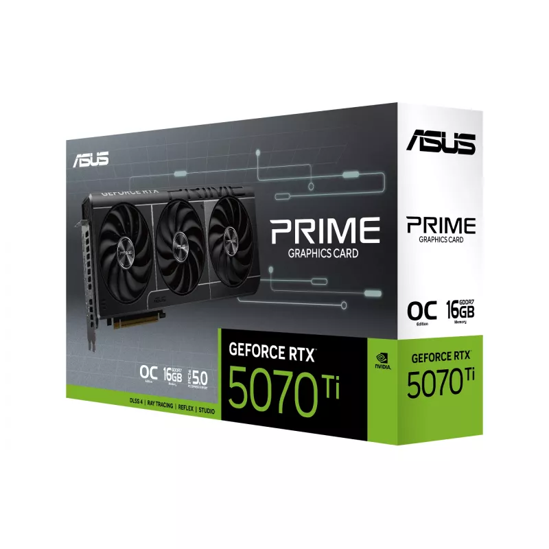 Graafikakaart ASUS GeForce RTX 5070 Ti — 16 GB GDDR7, 256-bit, PCIe 5.0, 3xDP/1xHDMI, 306 × 126 × 50 mm