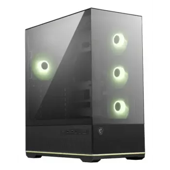 PC-korpus MSI MAG PANO 110R PZ Midi Tower — karastatud klaas, ATX, 3x120mm esiventilaatorid, USB-C, toetab 360mm radiaatoreid