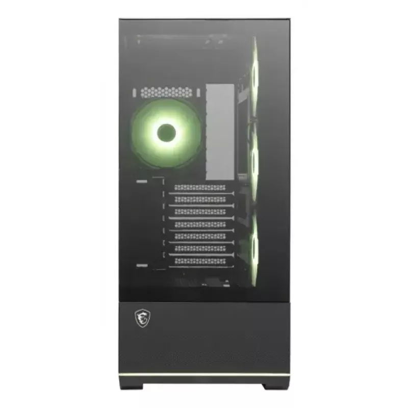 PC-korpus MSI MAG PANO 110R PZ Midi Tower — karastatud klaas, ATX, 3x120mm esiventilaatorid, USB-C, toetab 360mm radiaatoreid