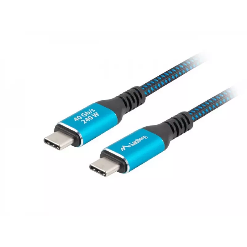 USB-C kaabel LANBERG CA-CMCM-44CU-0005-BK 0.5 m — USB4 Gen 2x2, 40 Gbit/s, 240 W, must