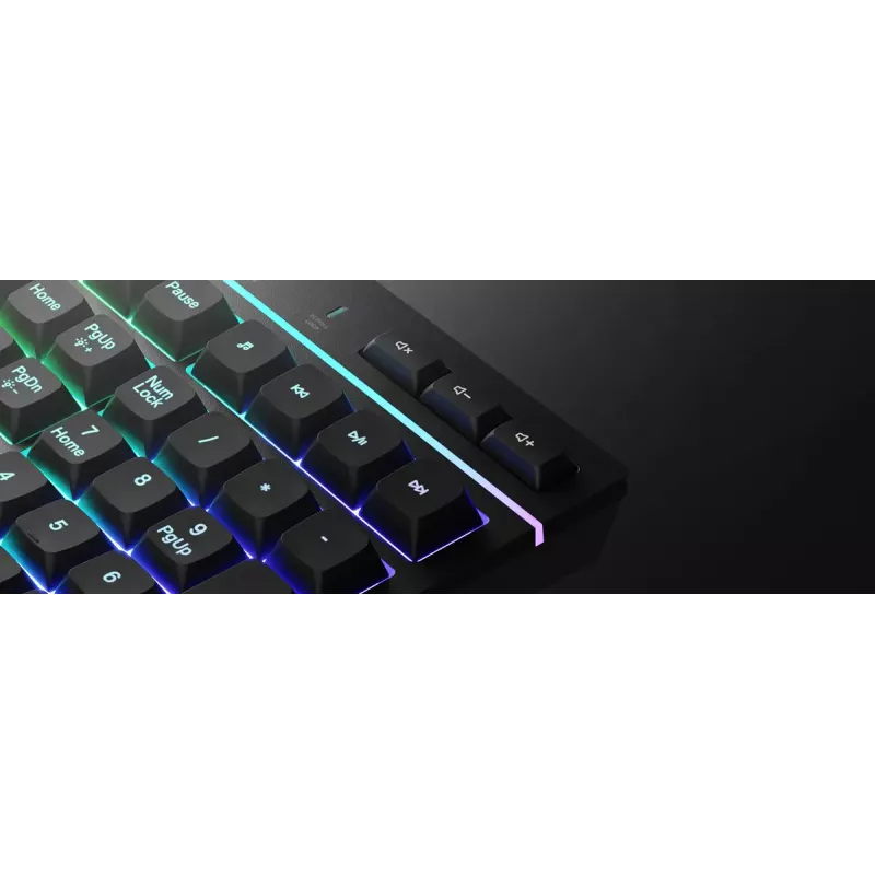 Juhtmega täissuuruses mänguriklaviatuur Genesis Rhod 530, USB, QWERTY US, membraan, RGB-taustvalgustus, 114 klahvi, 1,8 m kaabel, must