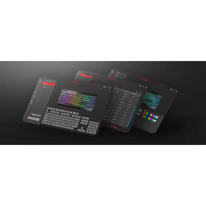 Juhtmega täissuuruses mänguriklaviatuur Genesis Rhod 530, USB, QWERTY US, membraan, RGB-taustvalgustus, 114 klahvi, 1,8 m kaabel, must