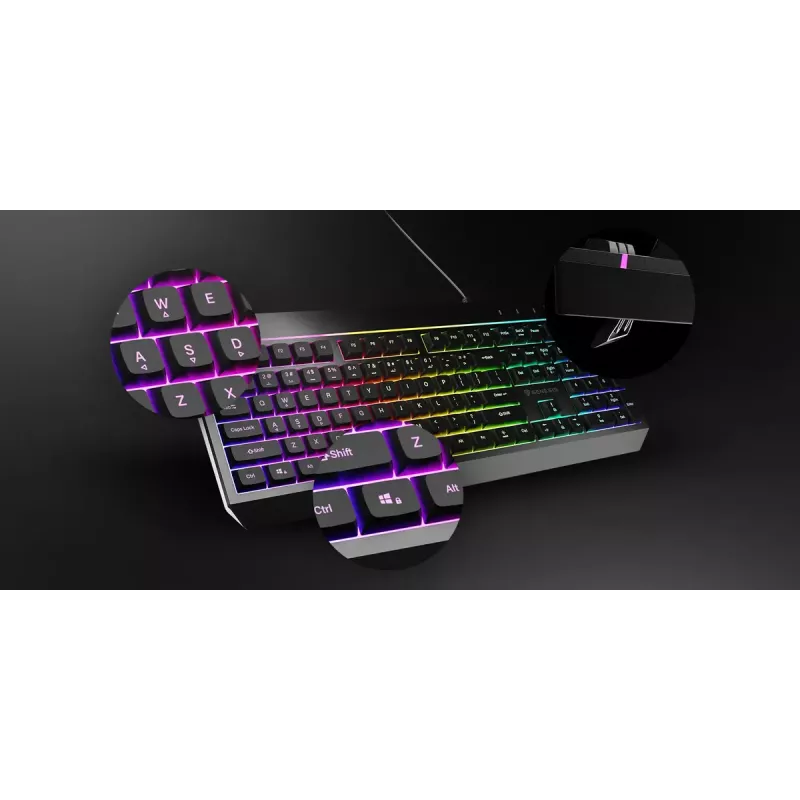 Juhtmega täissuuruses mänguriklaviatuur Genesis Rhod 530, USB, QWERTY US, membraan, RGB-taustvalgustus, 114 klahvi, 1,8 m kaabel, must