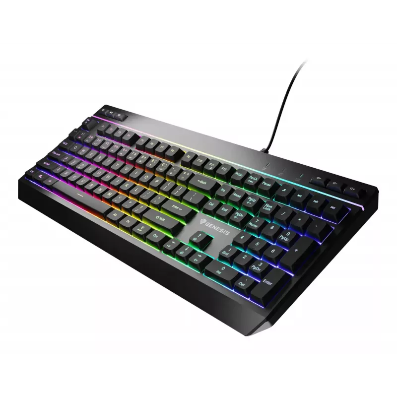 Juhtmega täissuuruses mänguriklaviatuur Genesis Rhod 530, USB, QWERTY US, membraan, RGB-taustvalgustus, 114 klahvi, 1,8 m kaabel, must