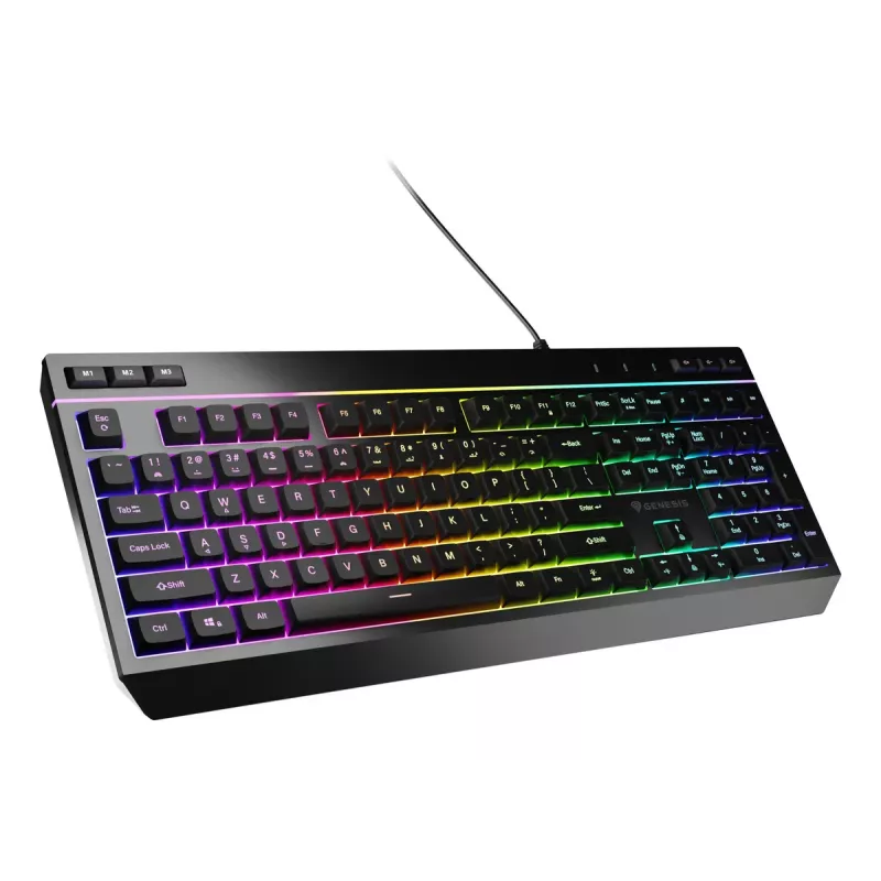 Juhtmega täissuuruses mänguriklaviatuur Genesis Rhod 530, USB, QWERTY US, membraan, RGB-taustvalgustus, 114 klahvi, 1,8 m kaabel, must