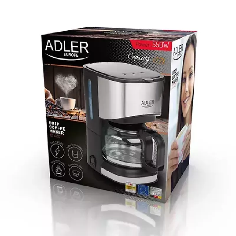 Tilgakohvimasin Adler AD 4407, 550 W, 0,7 L kann, hõbe/must, poolautomaatne