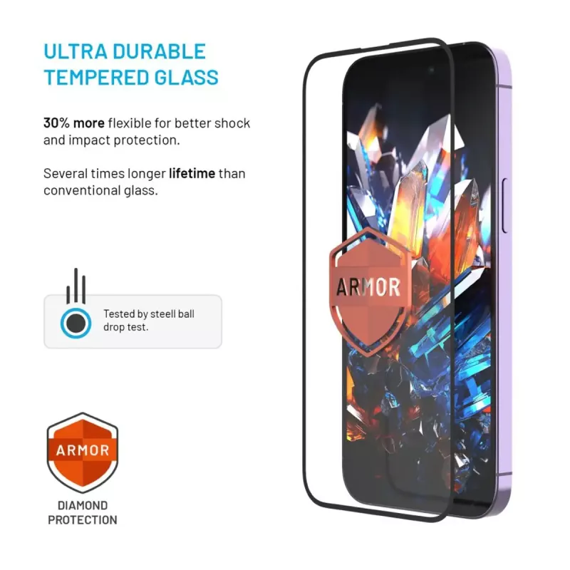 FIXED ekraanikaitse Apple iPhone 17 Pro jaoks — karastatud klaas, must, Armor disain, tolmuvastane aplikaator, AR-kiht