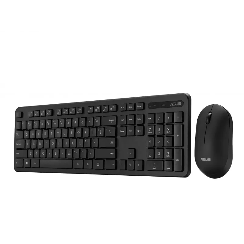 Juhtmeta klaviatuuri ja hiire komplekt ASUS CW100 — USA paigutus, must, täissuuruses QWERTY-klaviatuur, 1600 DPI hiir