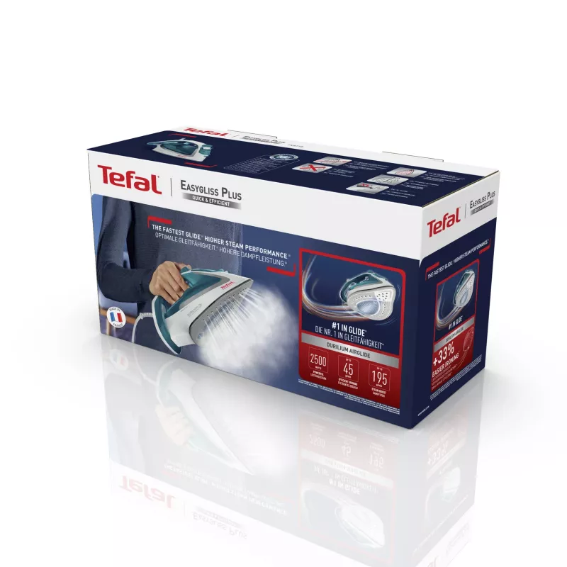 Tefal EasyGliss Plus FV5718 triikraud Dry & Steam triikraud Durilium tallaga 2400 W Türkiis, Valge